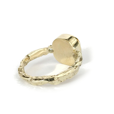 Gouden ring met labradoriet en aquamarijn